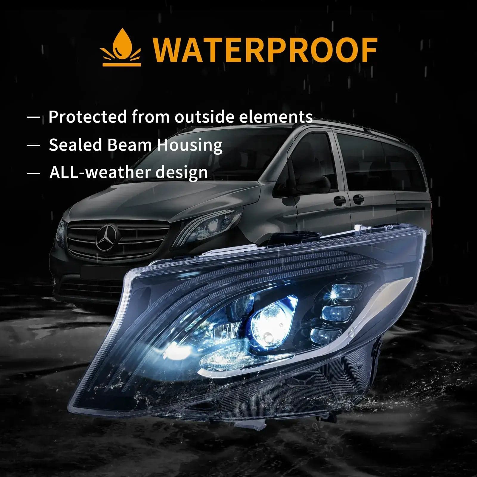 2016-2023 Mercedes Benz Metris / Vito 3. generacja (W447) matrycowe reflektory LED czarne | VLAND vi