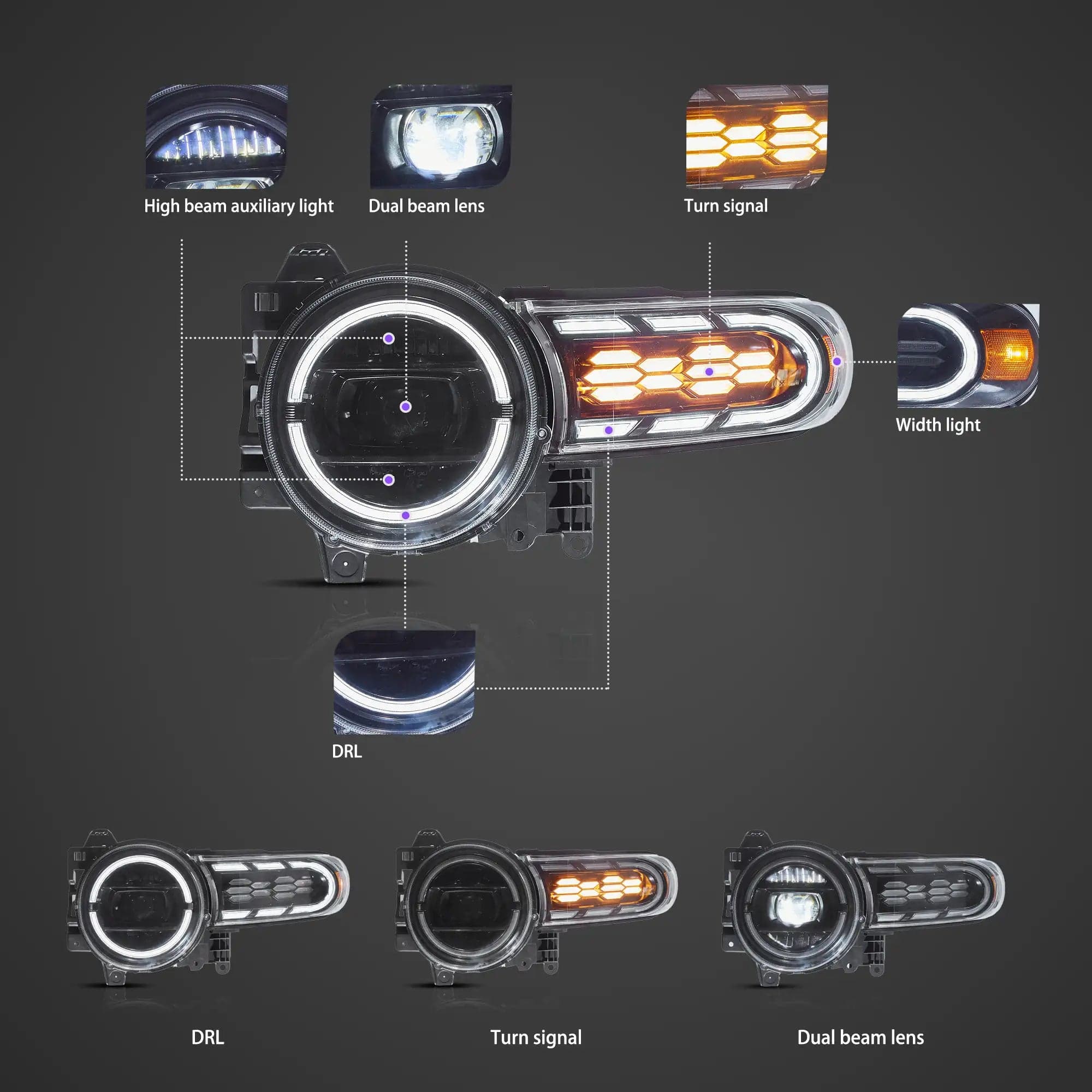 2006-2022 Toyota FJ Cruiser XJ10 Full LED Dual Beam Projector Headlights With start-up animation vie