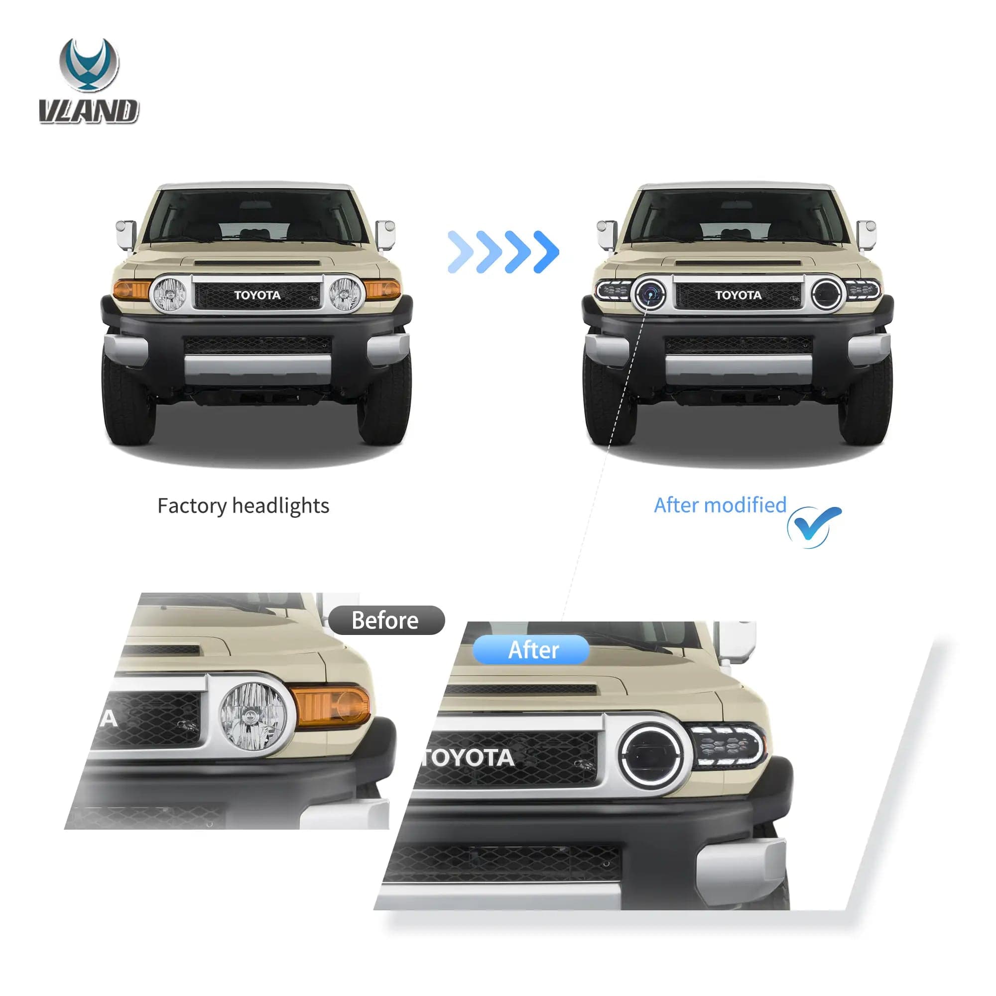 2006-2022 Toyota FJ Cruiser XJ10 Full LED Dual Beam Projector Headlights With start-up animation vie