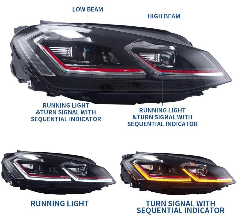 2012-2017 Volkswagen Golf MK7 Full LED faros delanteros de proyector | VLAND view 3