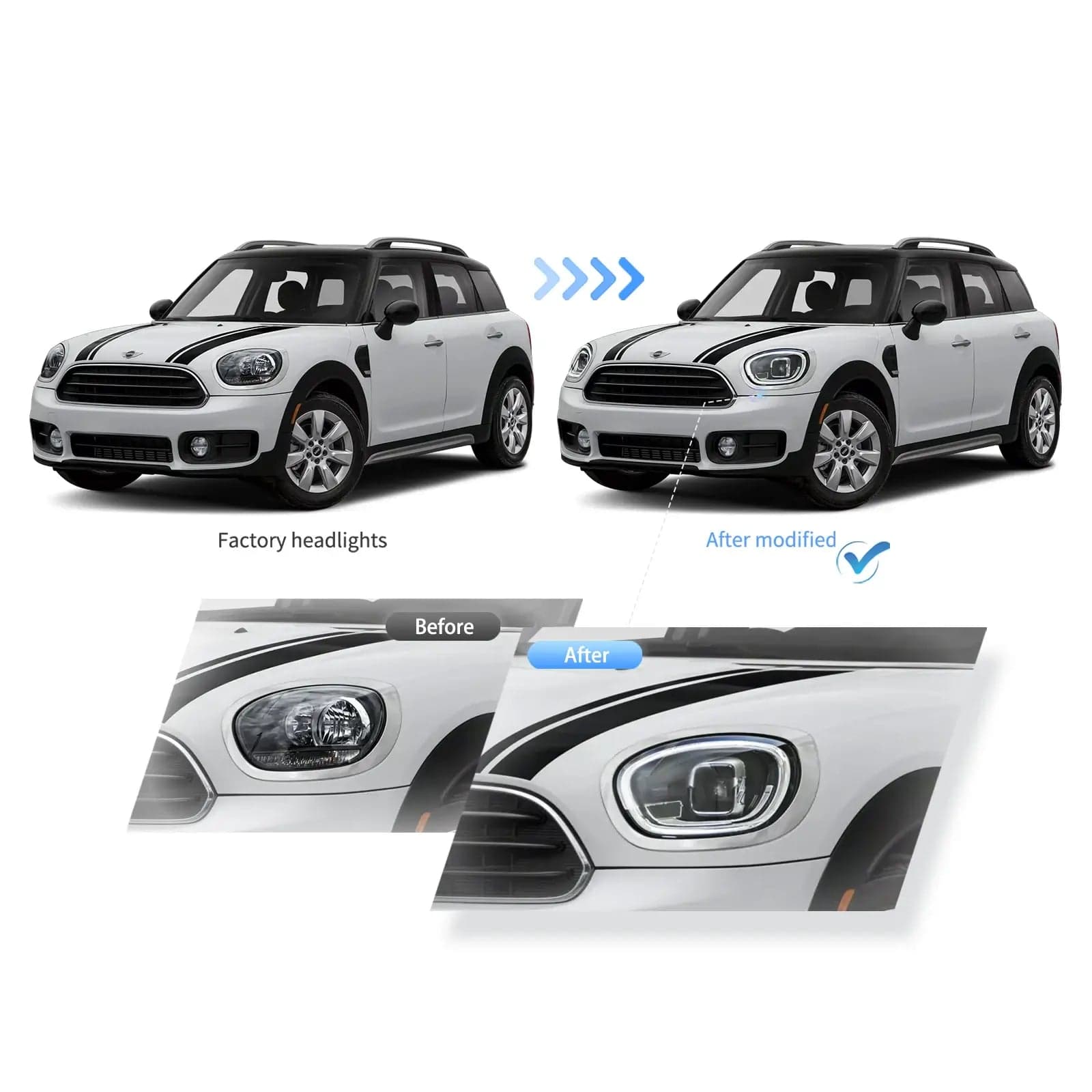 2017-2020 Mini Countryman F60 Full faros delanteros LED de proyector de haz doble | VLAND view 4