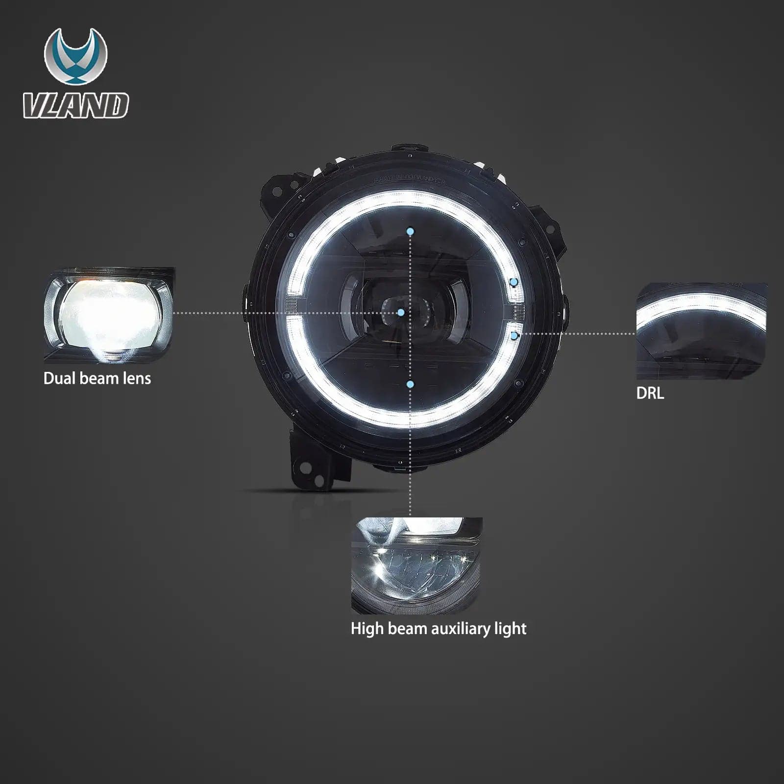 18-Up Jeep Wrangler JL JLU JT Rubicon faros delanteros LED completos con animación de inicio | VLAND