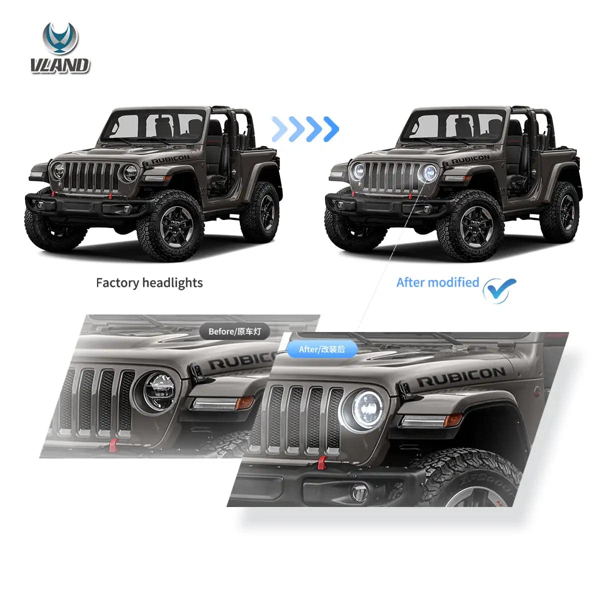 18-Up Jeep Wrangler JL JLU JT Rubicon faros delanteros LED completos con animación de inicio | VLAND