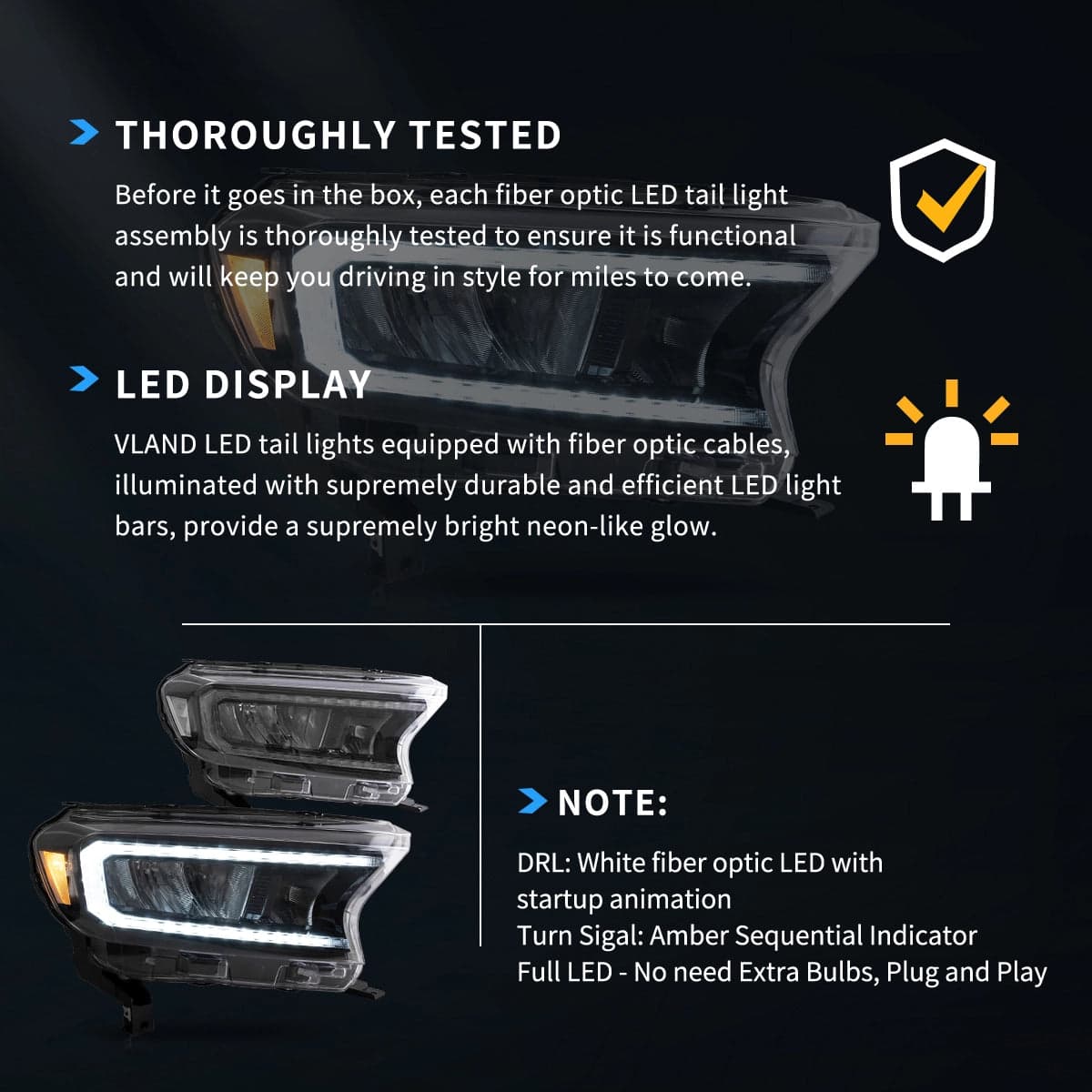 2015-2021 Ford Ranger [International Types] faros delanteros LED de reflector cromado | VLAND view 1