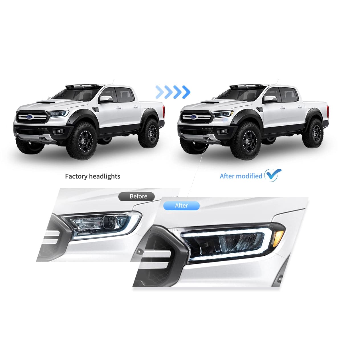2015-2021 Ford Ranger [International Types] faros delanteros LED de reflector cromado | VLAND view 7