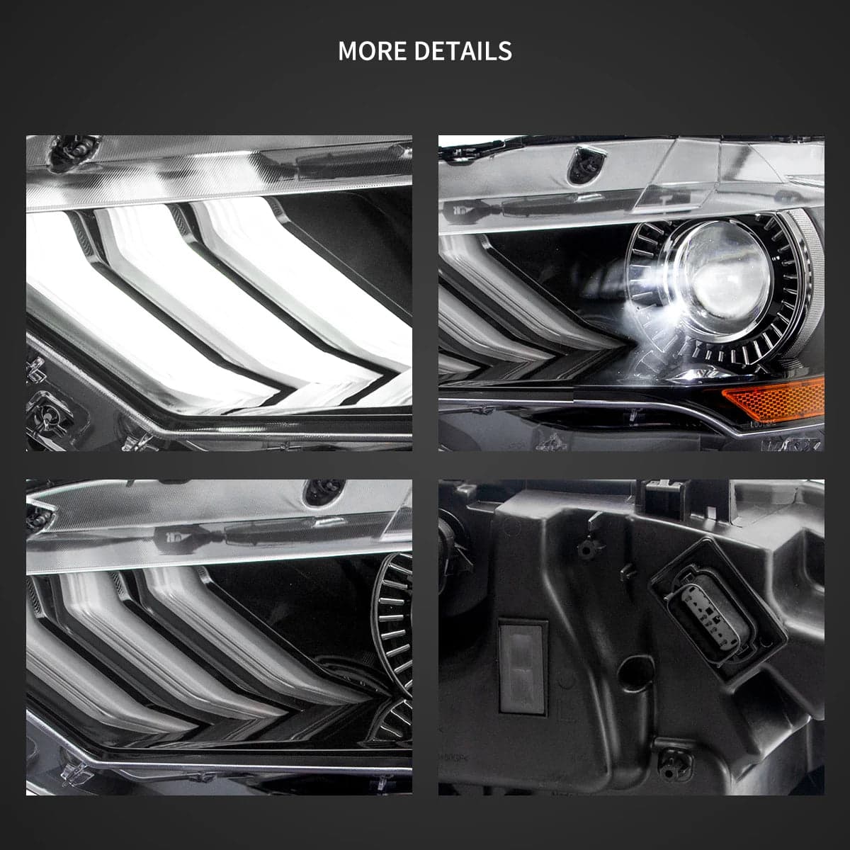 2018-2022 Ford Mustang 6th Gen Facelifted LED Dual Beam Projector HeadLights Black view 5