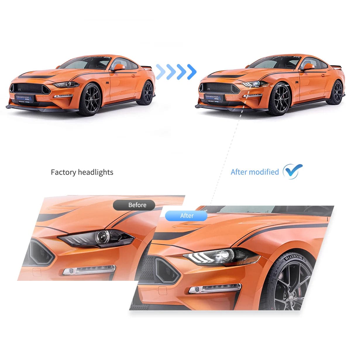 2018-2022 Ford Mustang 6th Gen Facelifted LED Dual Beam Projector HeadLights Black view 7