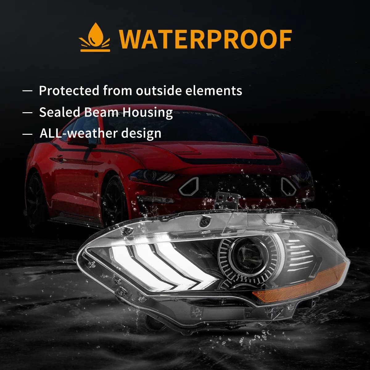 2018-2022 Ford Mustang 6th Gen Facelifted LED Dual Beam Projector HeadLights Black view 8