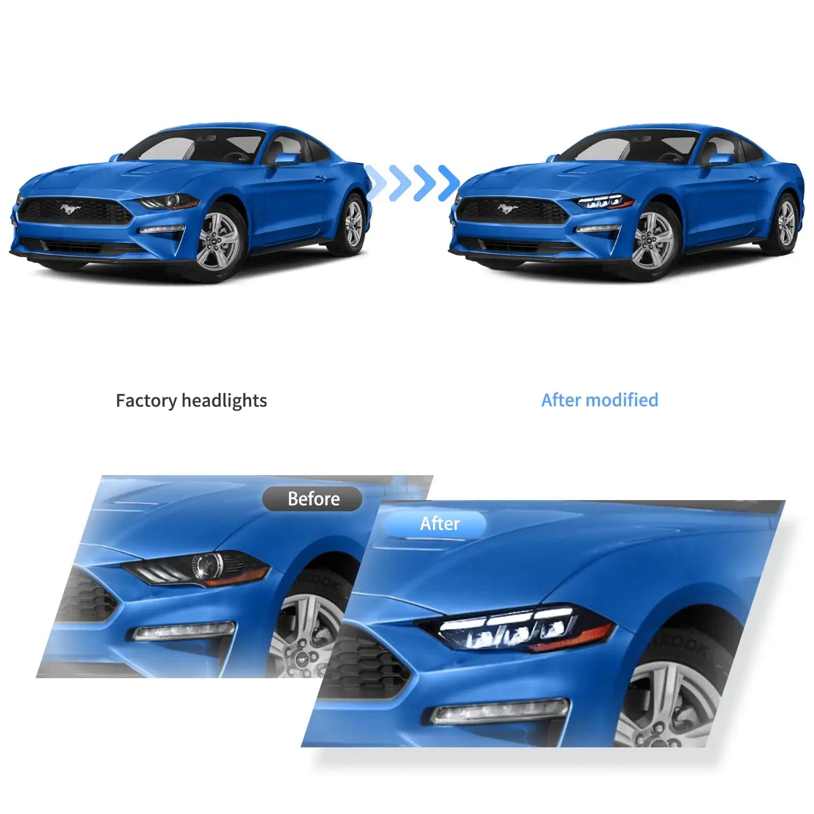 2018-2024 m. Ford Mustang priekiniai žibintai Full LED su S650 Style | VLAND view 8