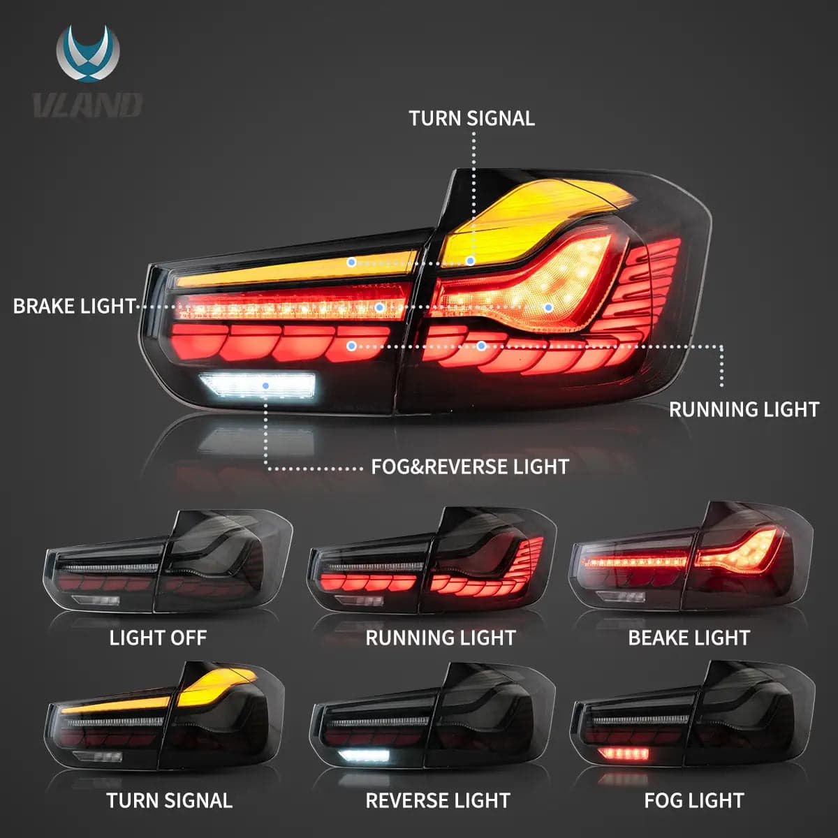 2012-2019 BMW 3 Series 6. generacja (F30 F80) tylne lampy OLED z dynamicznym oświetleniem powitalnym