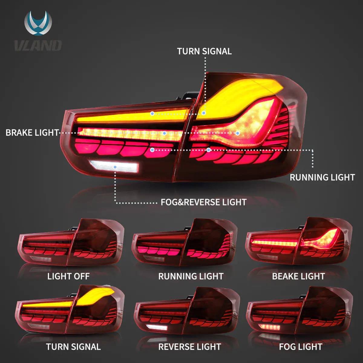 2012-2019 BMW 3 Series 6. generacja (F30 F80) tylne lampy OLED z dynamicznym oświetleniem powitalnym
