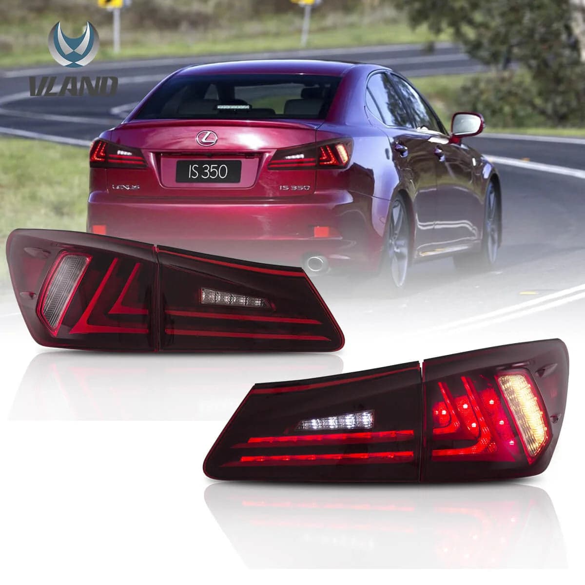 Fanali posteriori LED per Lexus 2006-2012 IS250 IS350 ISF lente rossa | VLAND view 3