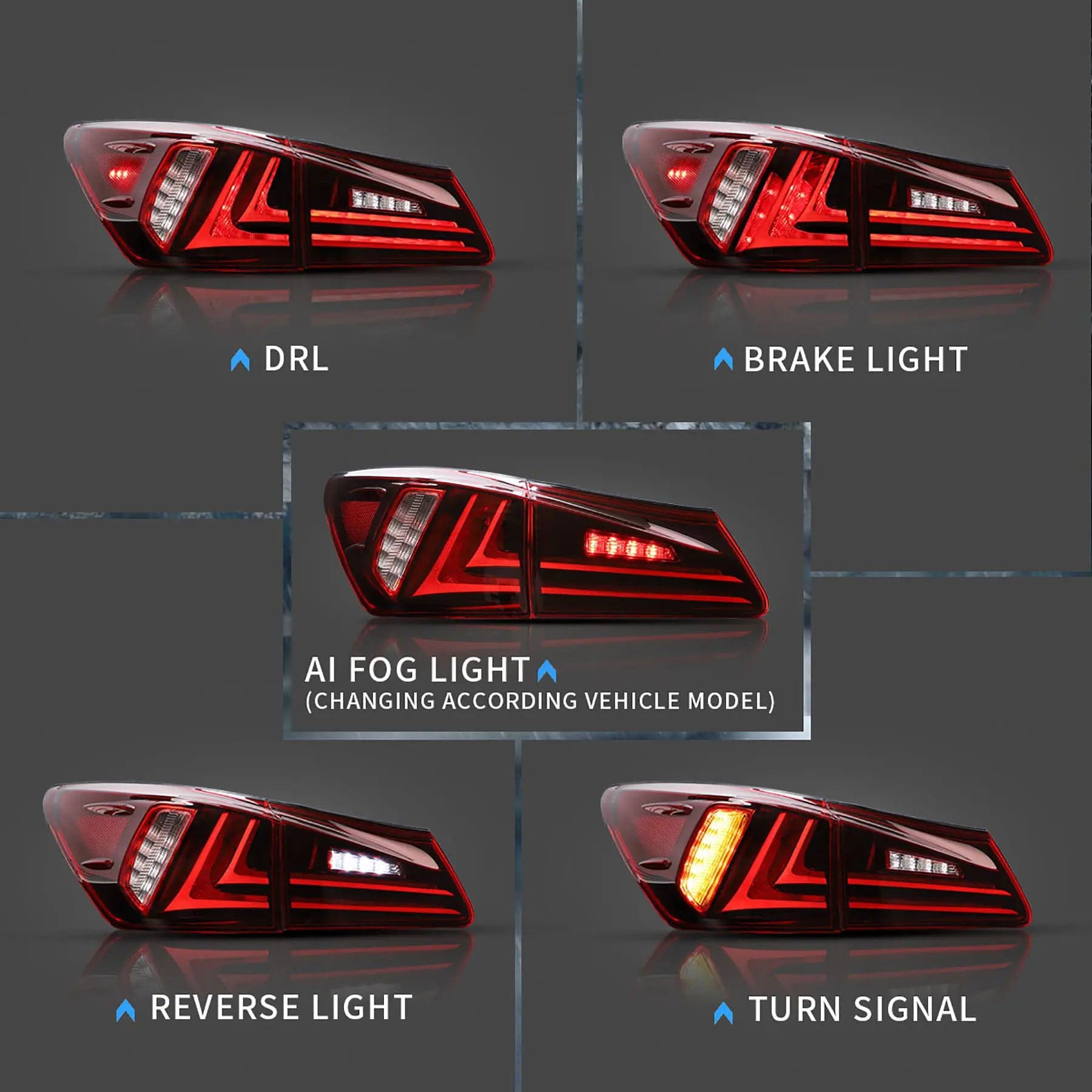 Fanali posteriori LED per Lexus 2006-2012 IS250 IS350 ISF lente rossa | VLAND view 5