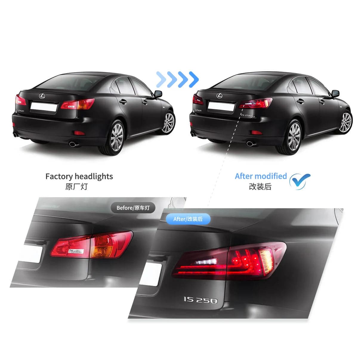 Fanali posteriori LED per Lexus 2006-2012 IS250 IS350 ISF lente rossa | VLAND view 9