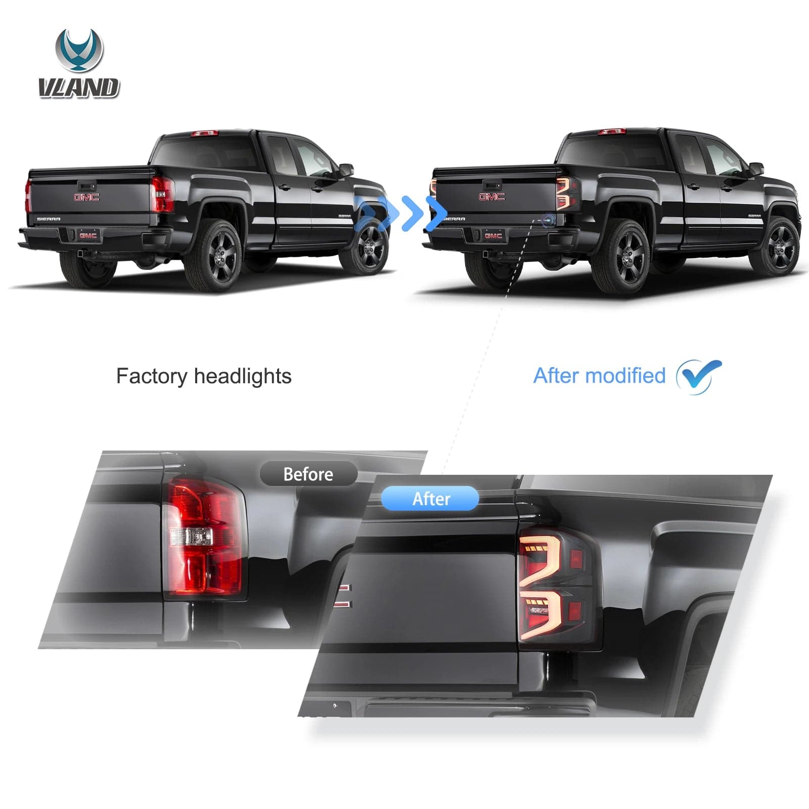 2014-2018 GMC Sierra 1500 2500HD 3500HD LED-Rückleuchten mit dynamischer Begrüßungsbeleuchtung klar 