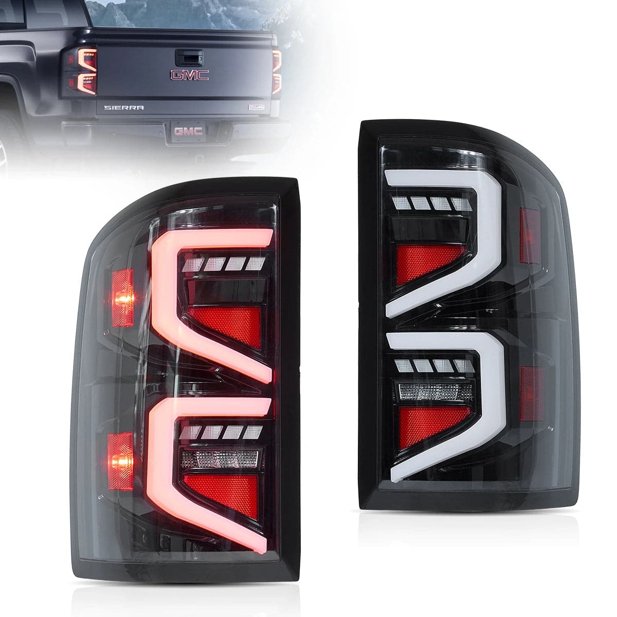 2014-2018 GMC Sierra 1500 2500HD 3500HD LED-Rückleuchten mit dynamischer Begrüßungsbeleuchtung klar 