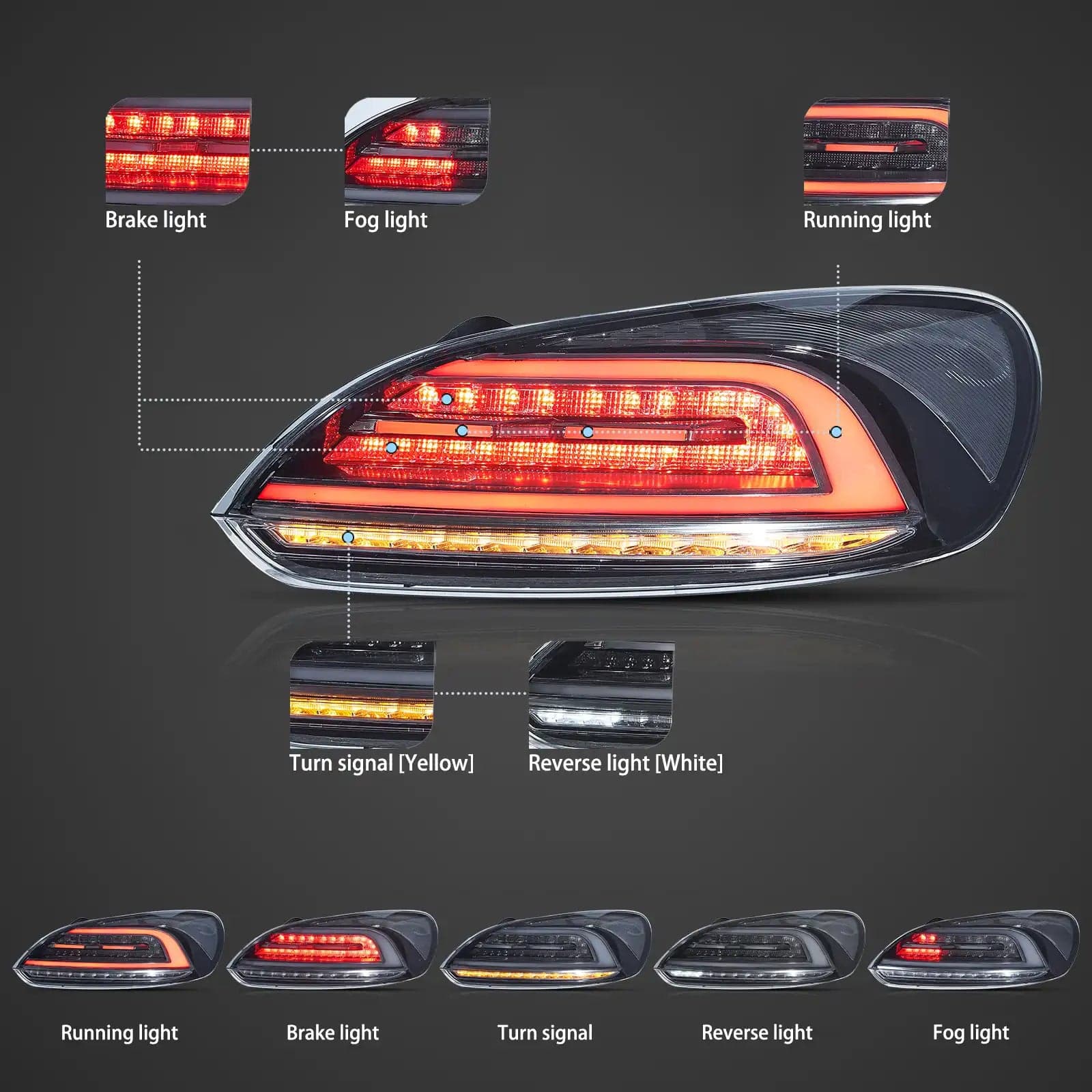2009-2014 Volkswagen Scirocco LED-Rückleuchten mit orangener sequenzieller Blinkers | VLAND view 7