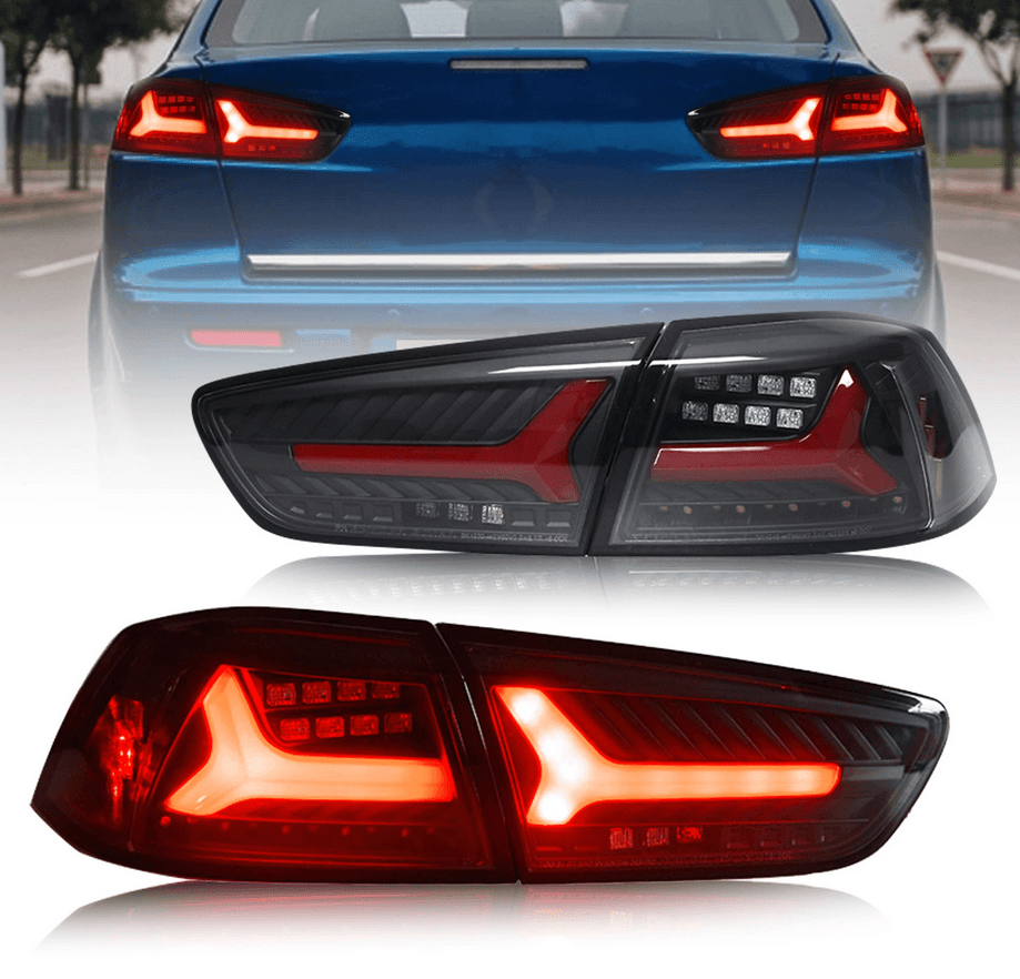 LED galiniai žibintai skirti Mitsubishi Lancer EVO X 2008-2018 su sekvenciniu posūkio signalu | VLAN