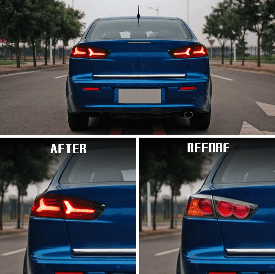 LED galiniai žibintai skirti Mitsubishi Lancer EVO X 2008-2018 su sekvenciniu posūkio signalu | VLAN