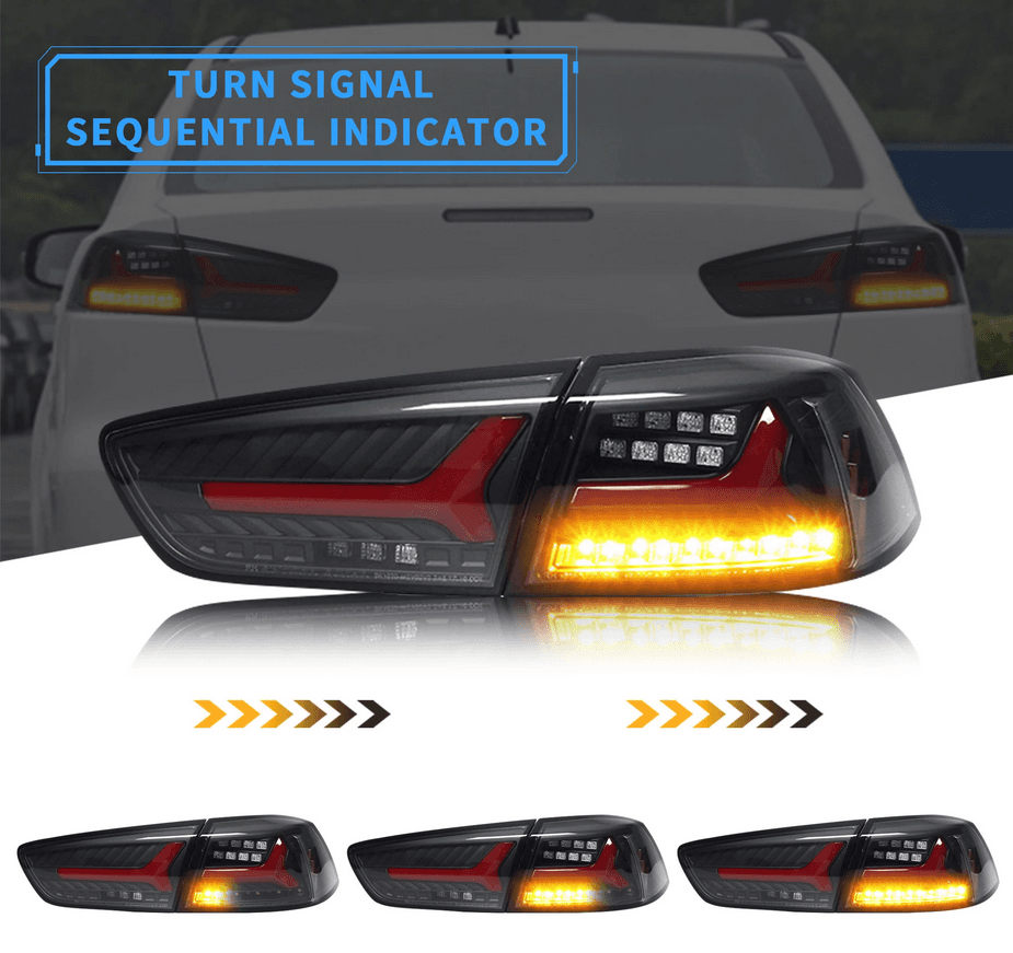 LED galiniai žibintai skirti Mitsubishi Lancer EVO X 2008-2018 su sekvenciniu posūkio signalu | VLAN