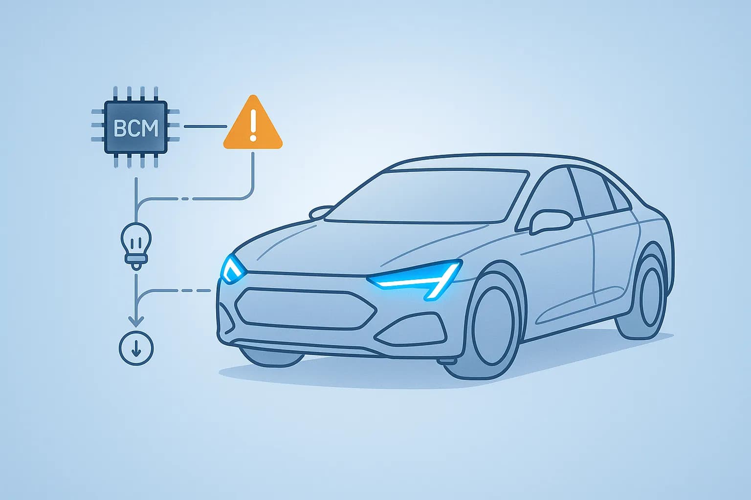 VLAND CANBUS troubleshooting hero — car silhouette with dashboard bulb-out icon and wiring schematic