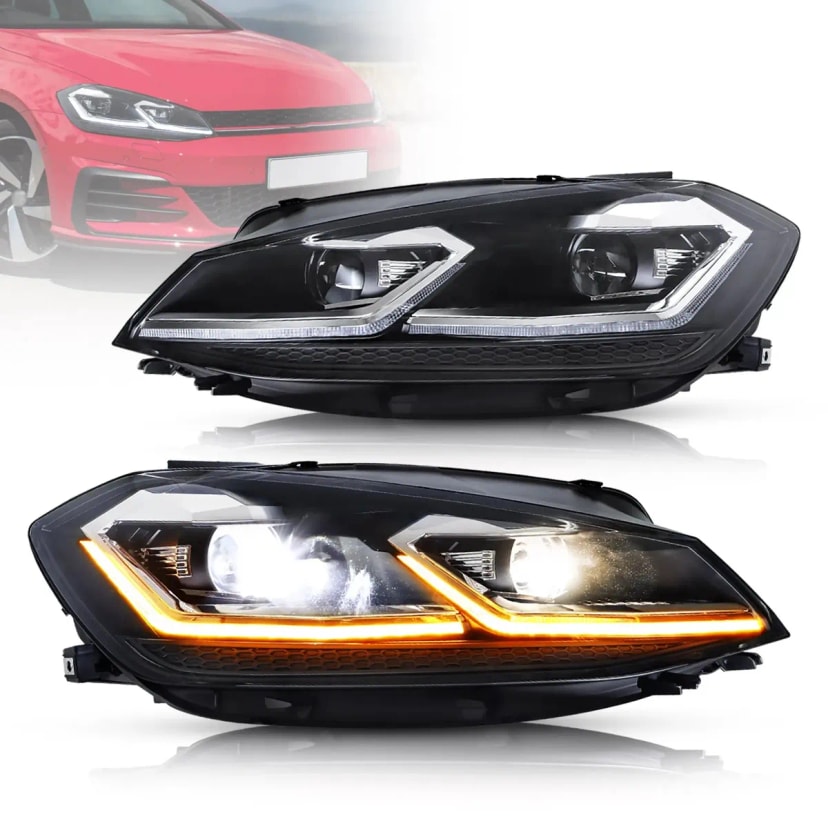VW Golf Mk7.5 Faros Delanteros ES Negro – Línea Roja/Línea Plateada 2018-2021 | VLAND EU
