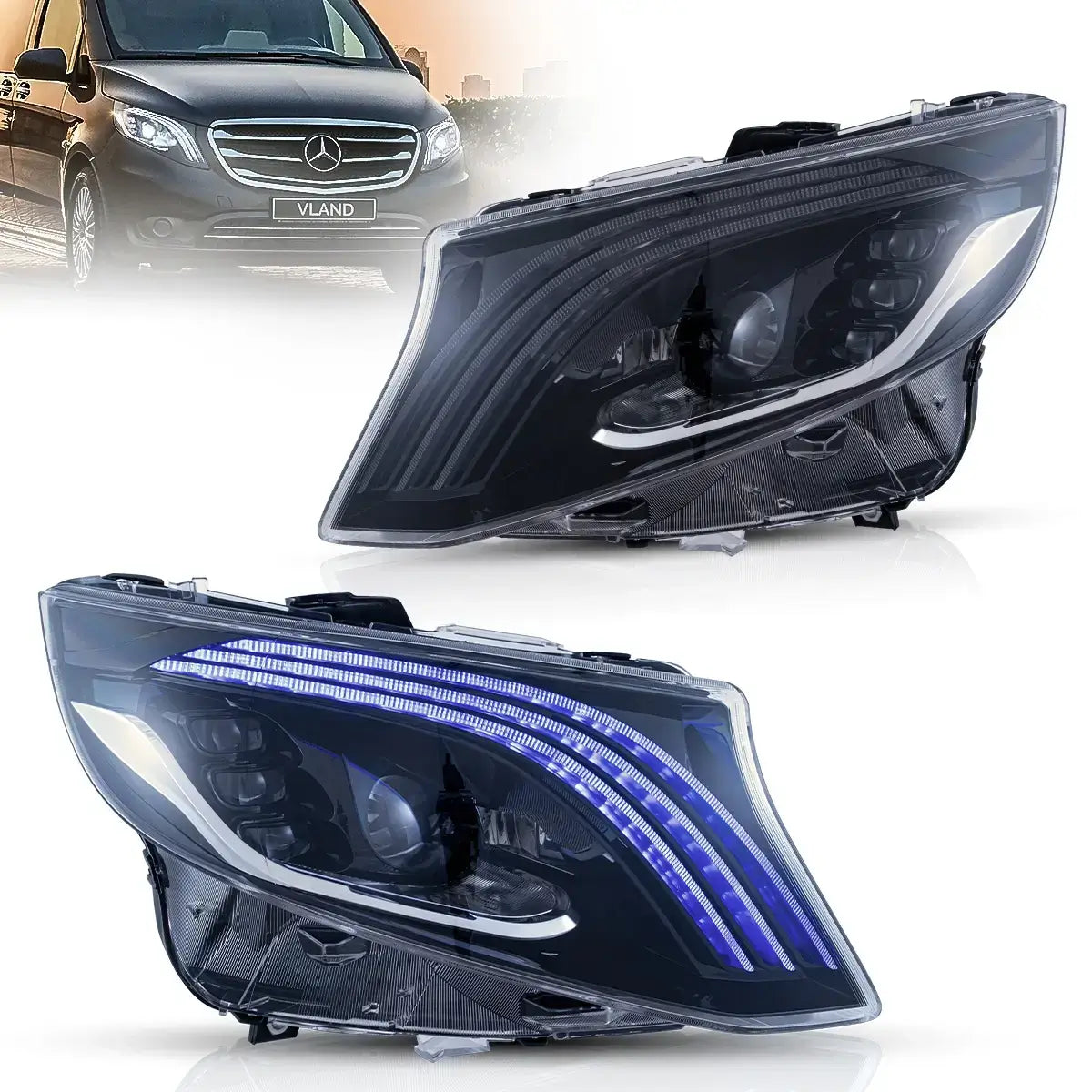 2016-2023 Mercedes Benz Metris / Vito 3. generacja (W447) matrycowe reflektory LED czarne | VLAND