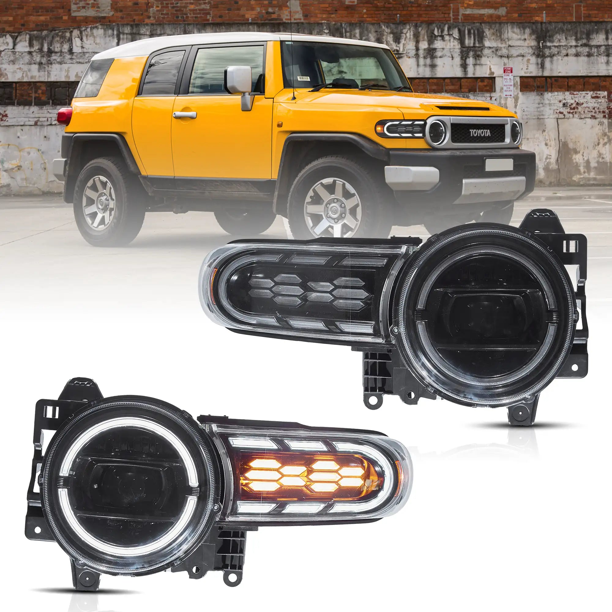 2006-2022 Toyota FJ Cruiser XJ10 Full LED Dual Beam Projector Headlights With start-up animation ...