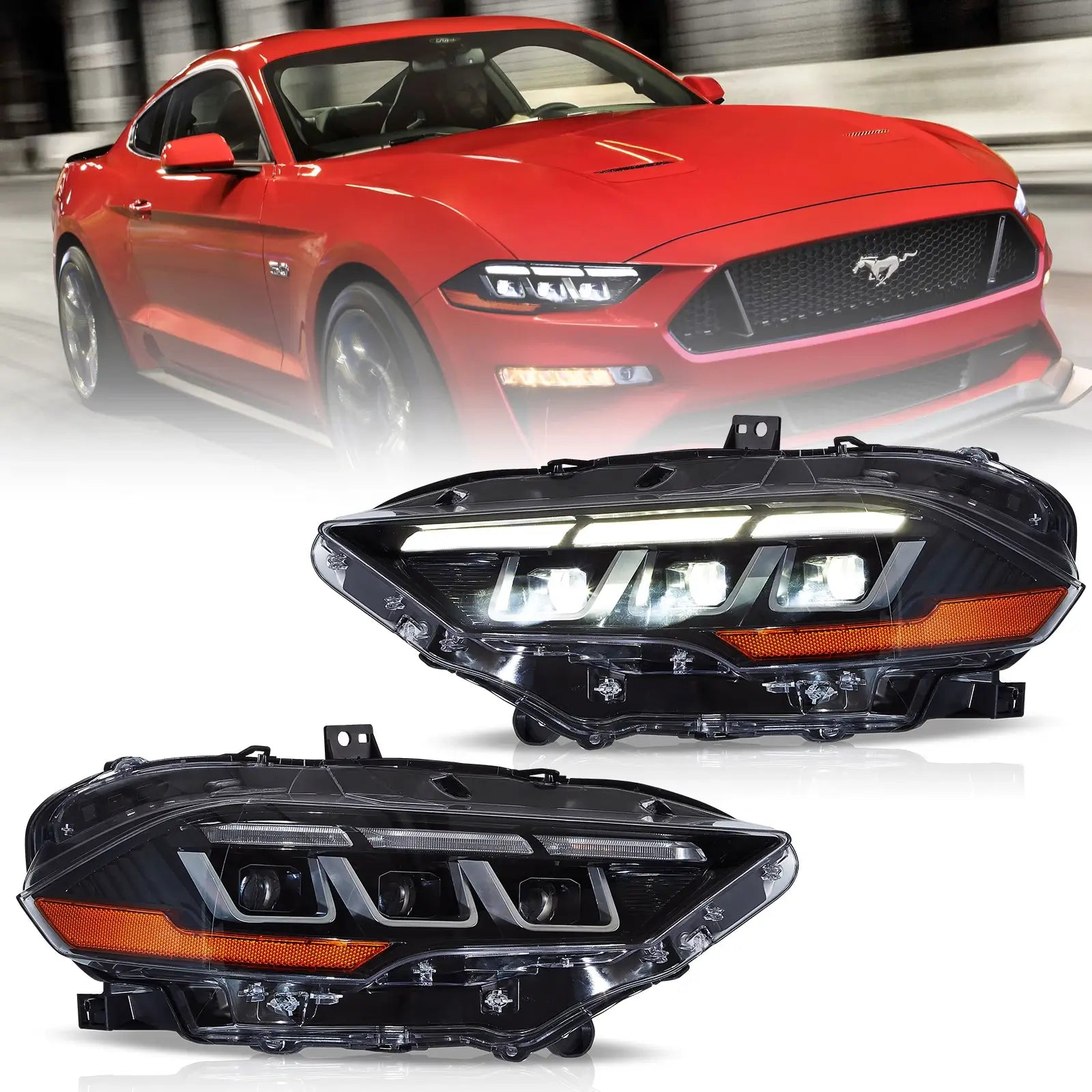 2018-2024 m. Ford Mustang priekiniai žibintai Full LED su S650 Style | VLAND