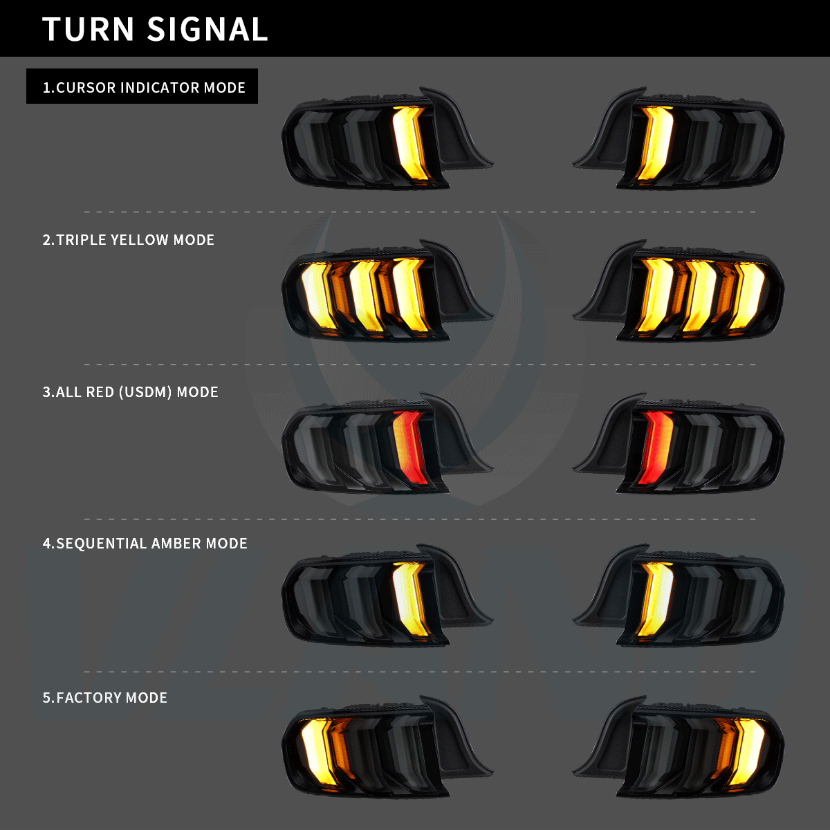 2015-2023 Ford Mustang 6. Generation (S550) LED-Rückleuchten mit 5 modes sequenzieller Blinker | VLA